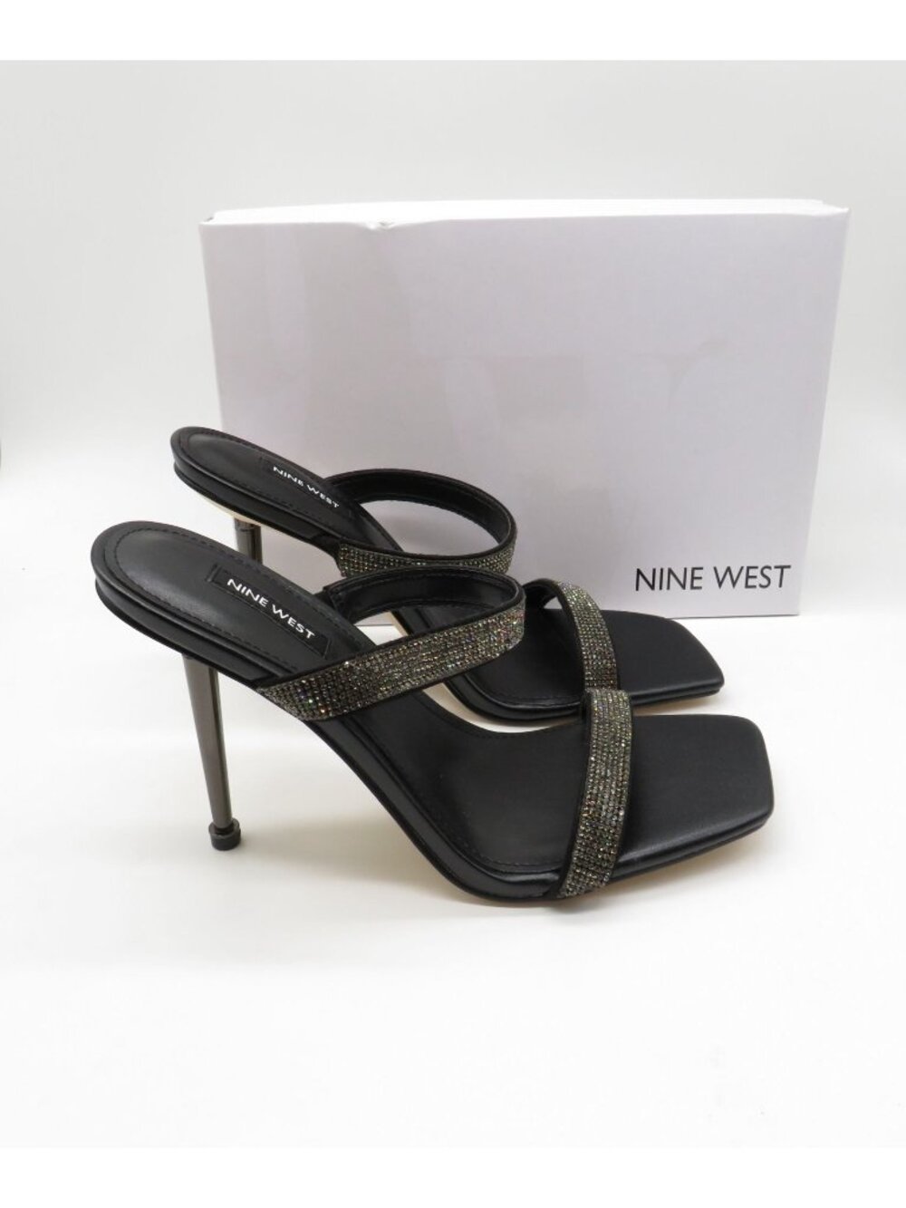 Nine West Yogirl2 Black Rhinestone Strap Heels Womens Size 9.5 M